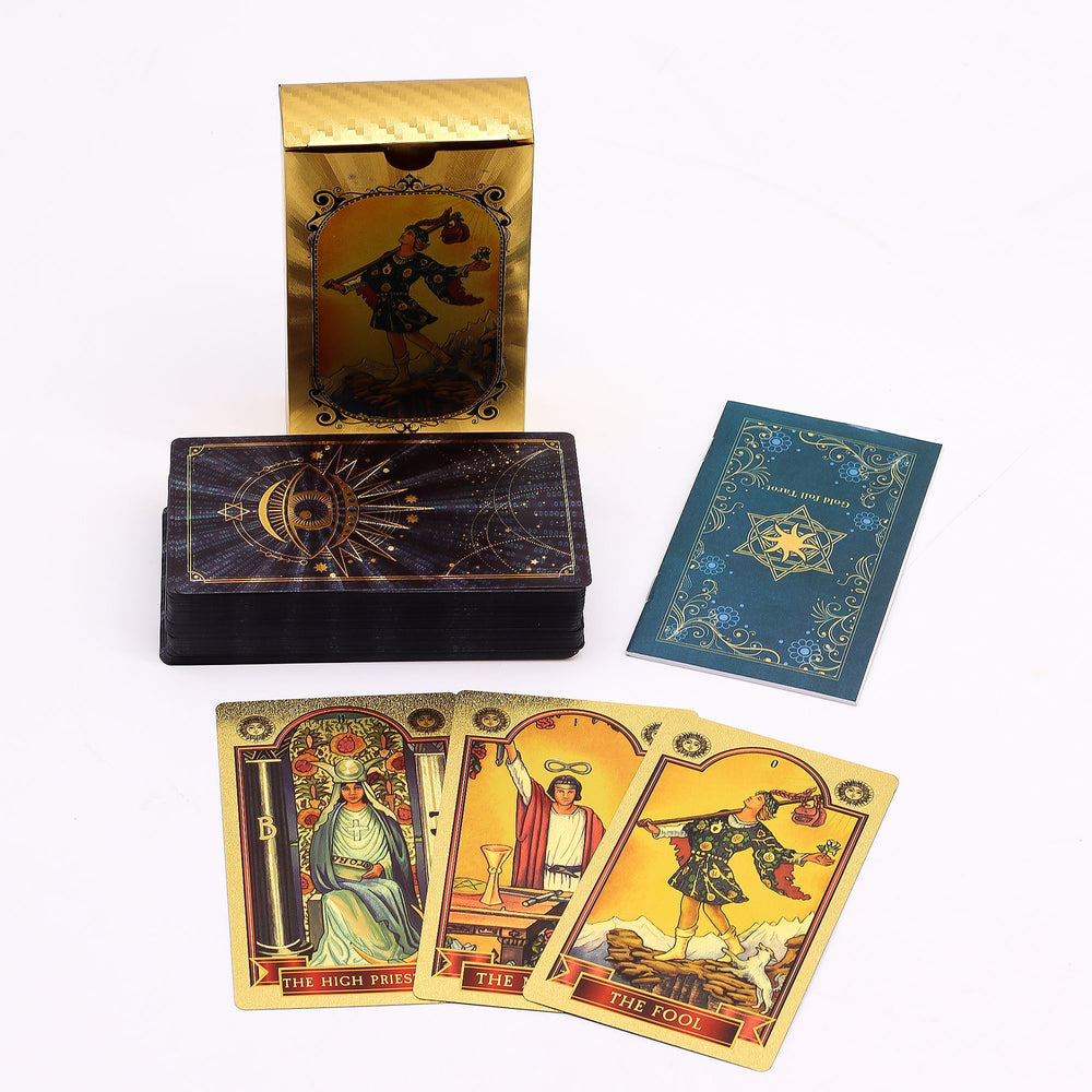 Blue and gold foil All Seeing Eye tarot card set with booklet — sacred inner knowing divination deck
