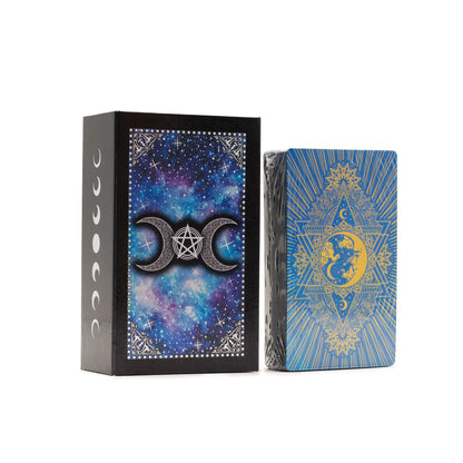 Blue Foil Tarot Card Set - Moon Face - with booklet