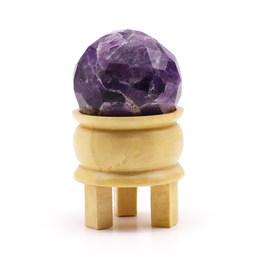 Rose quartz faceted healing ball on stand — love compassion crystal sphere for healing and sacred spaces