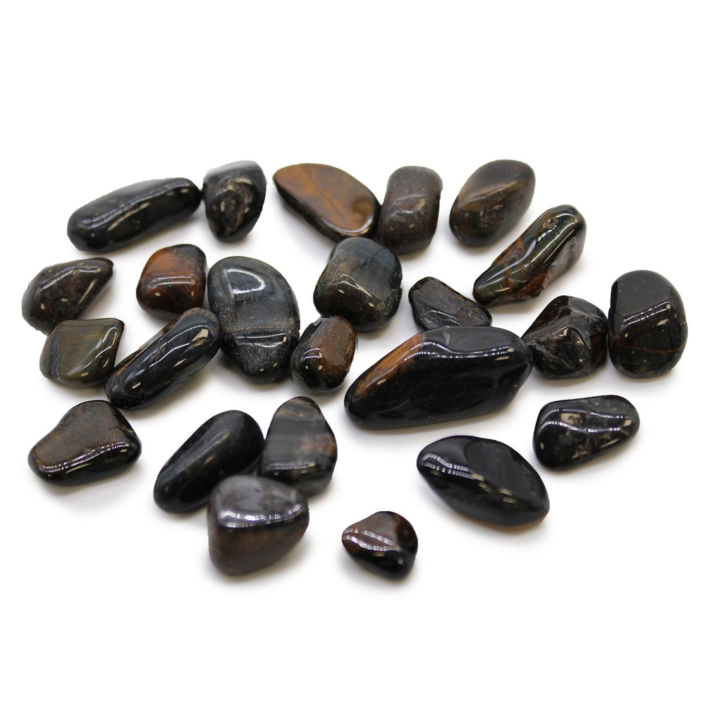 Authentic Bag of 24 Small African Tumble Stones - Tigers Eye - Blue showcasing clean geometry and natural material finishes