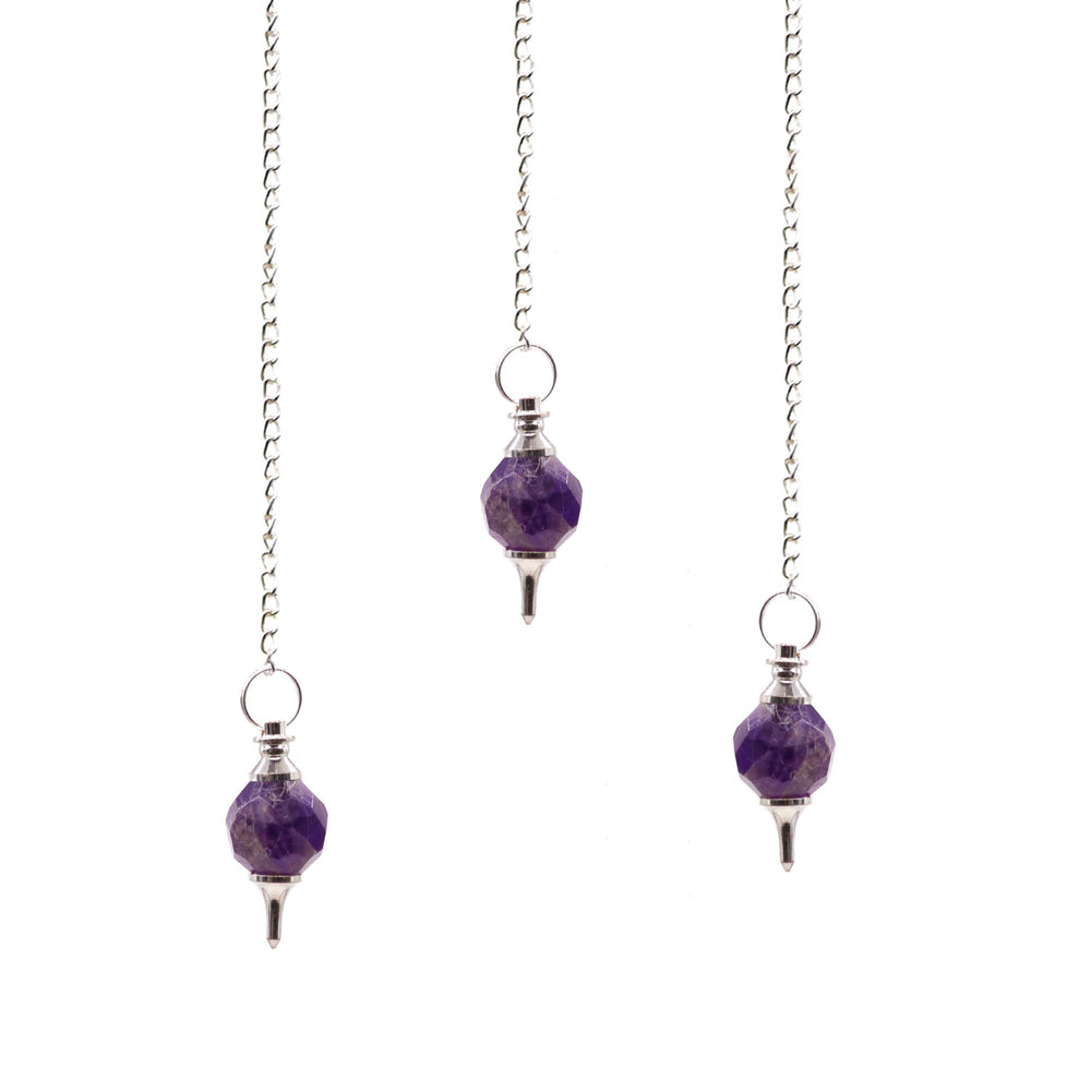 Authentic Faceted Pendulum – Amethyst showcasing clean geometry and natural material finishes