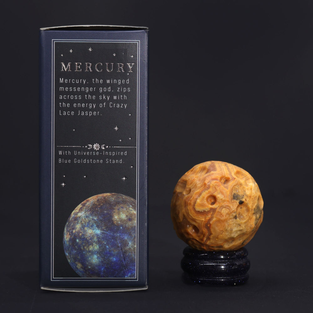 Authentic Crazy Lace Jasper Planet on a Sola Goldstone Stand - 40mm (30x15mm stand) showcasing clean geometry and natural material finishes