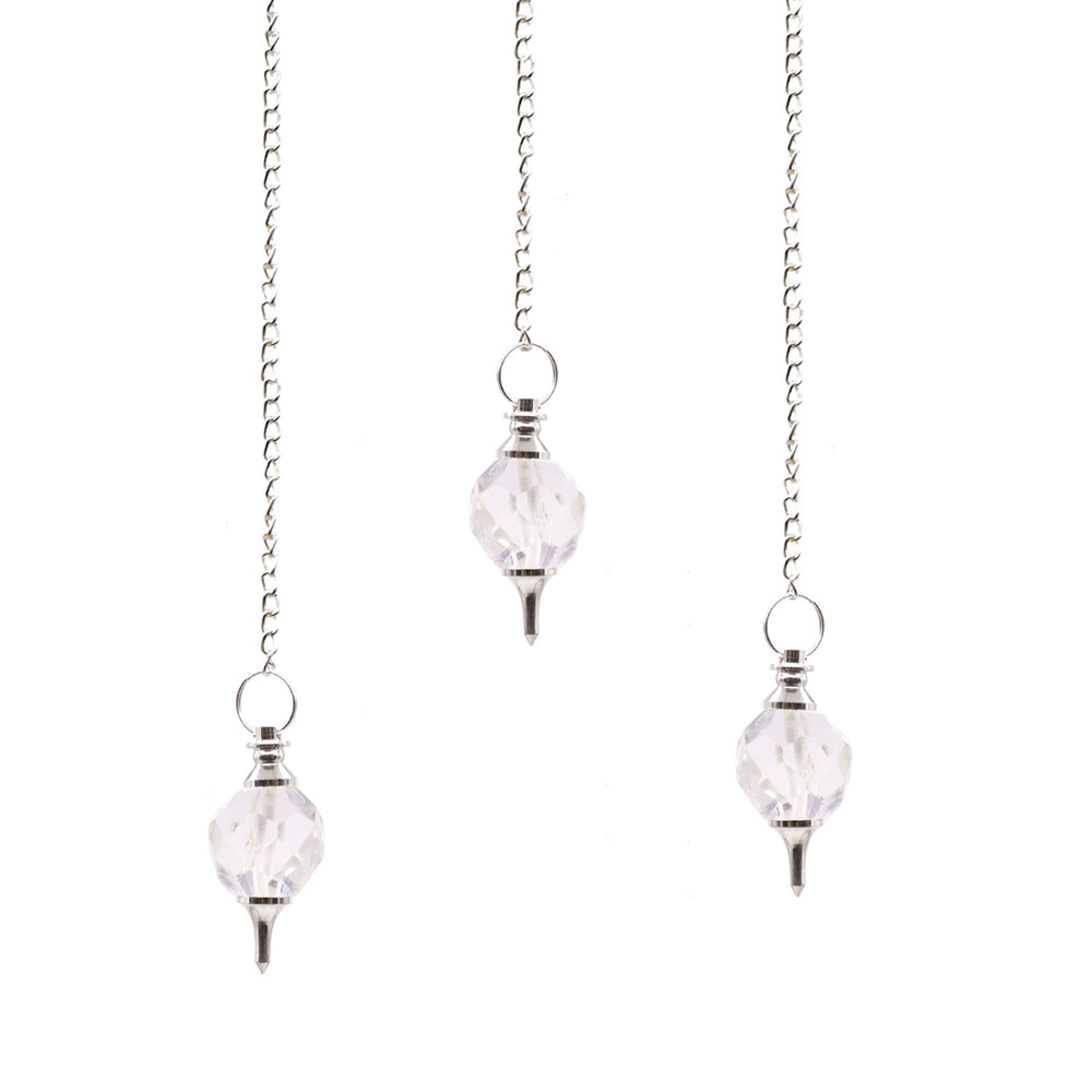 Rock quartz faceted gemstone pendulum — master healer crystal dowsing tool for clarity and energy work