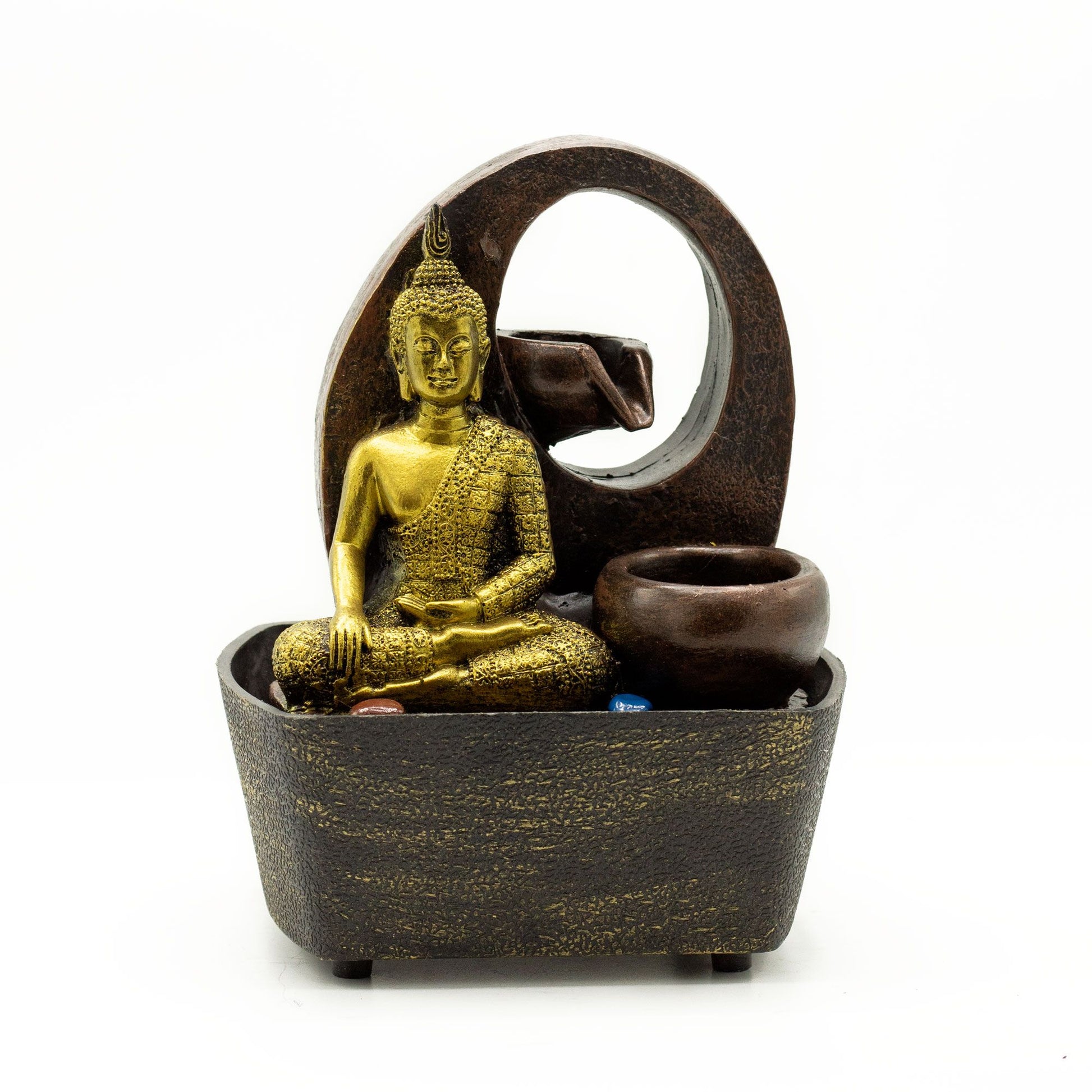 Authentic Tabletop Water Feature – 21.5cm – Golden Buddha & Pots showcasing clean geometry and natural material finishes