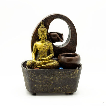Authentic Tabletop Water Feature – 21.5cm – Golden Buddha & Pots showcasing clean geometry and natural material finishes