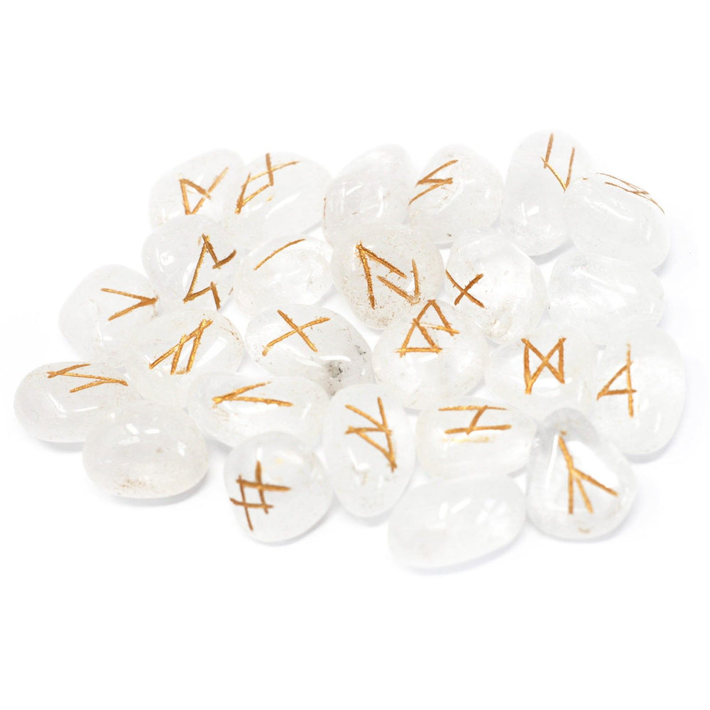Authentic Rune Stone Set in Pouch – Clear Quartz showcasing clean geometry and natural material finishes
