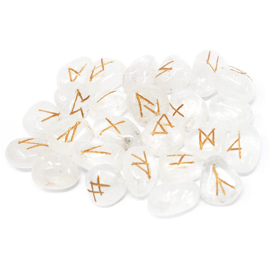 Authentic Rune Stone Set in Pouch – Clear Quartz showcasing clean geometry and natural material finishes