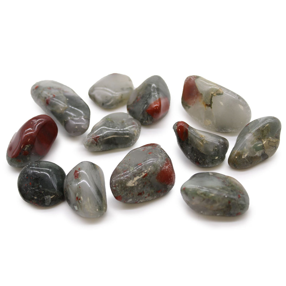 Authentic Bag of 12 Medium African Tumble Stones - Bloodstone - Sephtonite showcasing clean geometry and natural material finishes