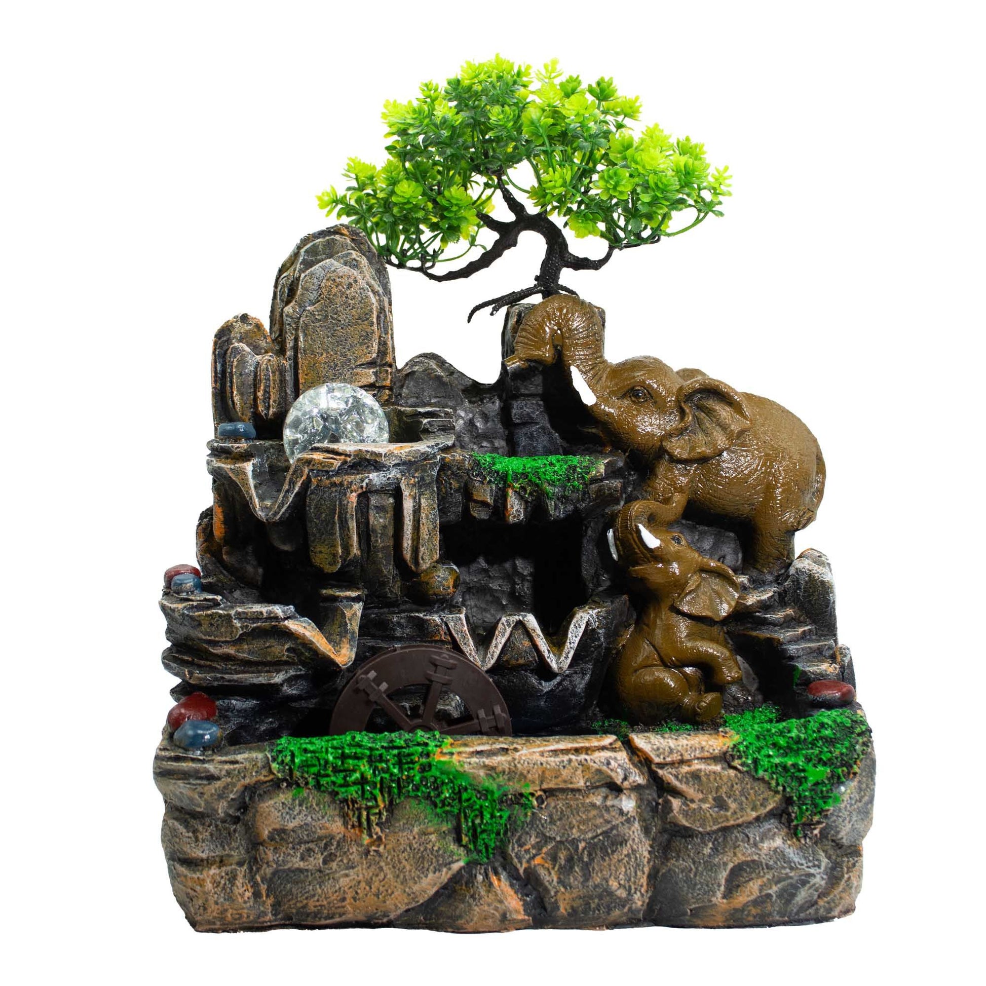Authentic Elephants in Love Tabletop Water Feature with Crystal Ball, Light & Watermill (30×20×35cm) perspective detail 5 showcasing clean geometry and natural material finishes