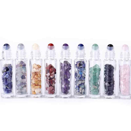 Authentic Gemstone Essential Oil Roller Bottle - Amethyst  - Wooden Cap + Gemstone Roller Tip for 5ml Bottle - Amethyst perspective detail 2 showcasing clean geometry and natural material finishes