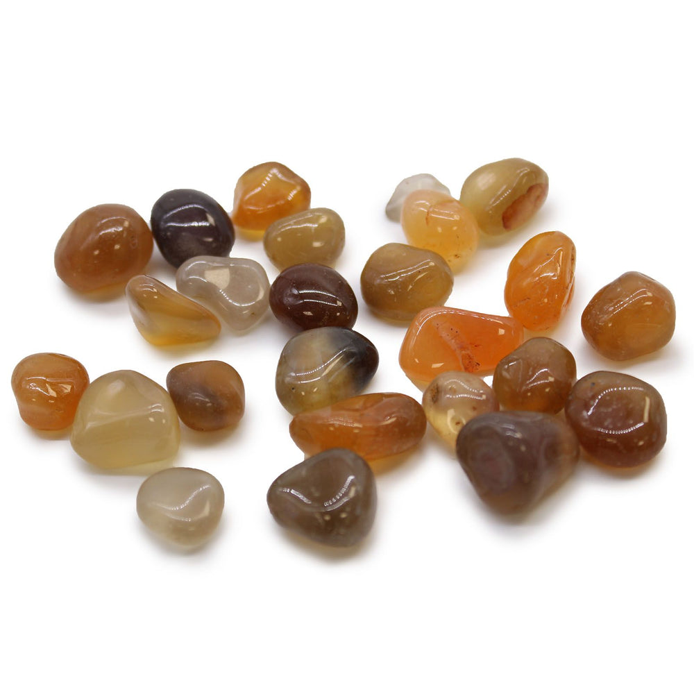 Carnelian agate Mozambique African tumble stones bag of 24 — vitality warmth crystal collection