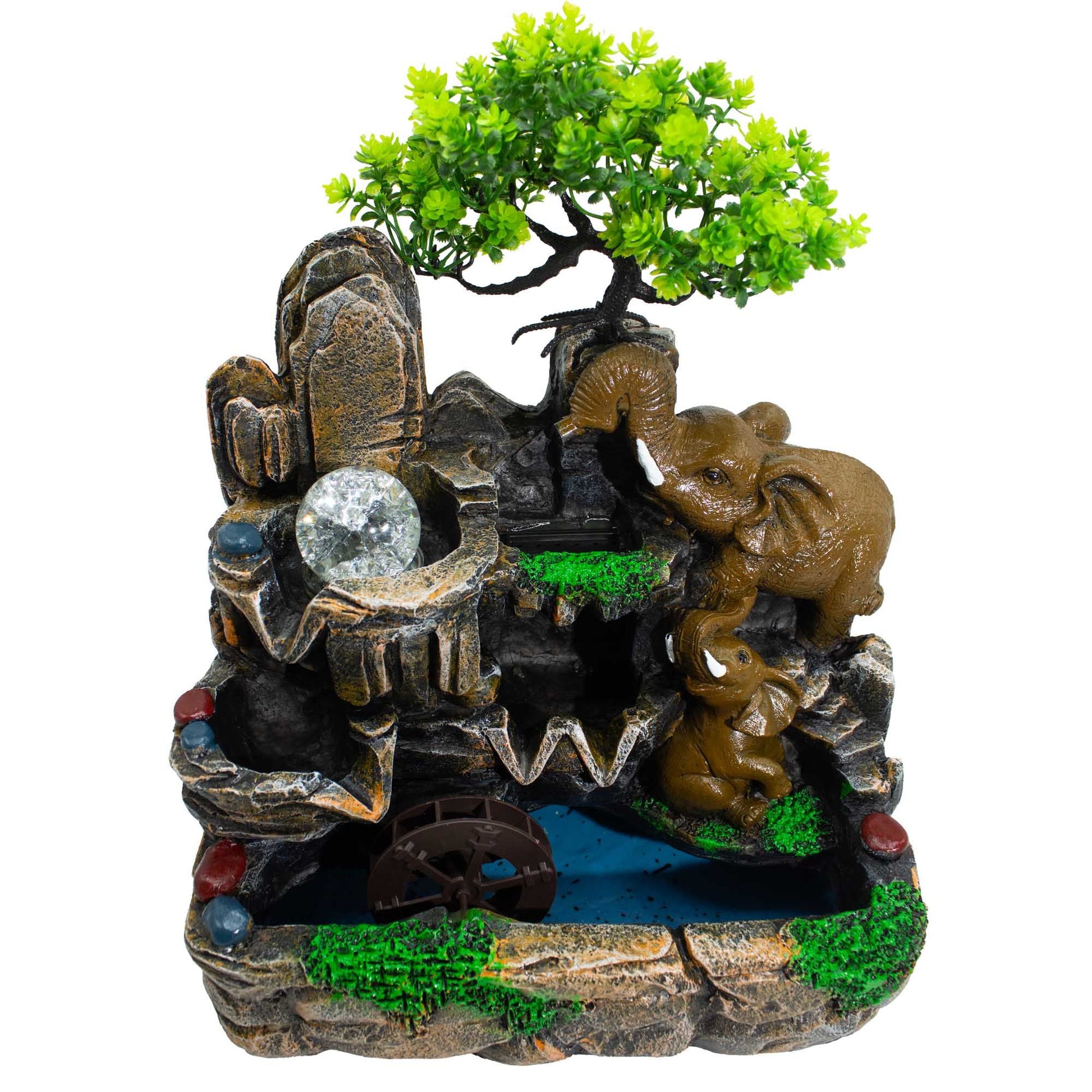 Authentic Elephants in Love Tabletop Water Feature with Crystal Ball, Light & Watermill (30×20×35cm) showcasing clean geometry and natural material finishes