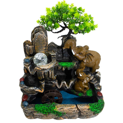 Authentic Elephants in Love Tabletop Water Feature with Crystal Ball, Light & Watermill (30×20×35cm) showcasing clean geometry and natural material finishes