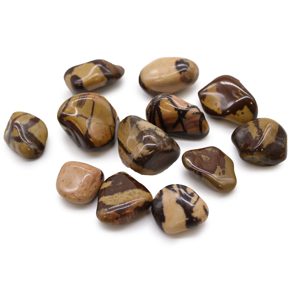 Authentic Bag of 12 Medium African Tumble Stones - Jasper Nguni showcasing clean geometry and natural material finishes