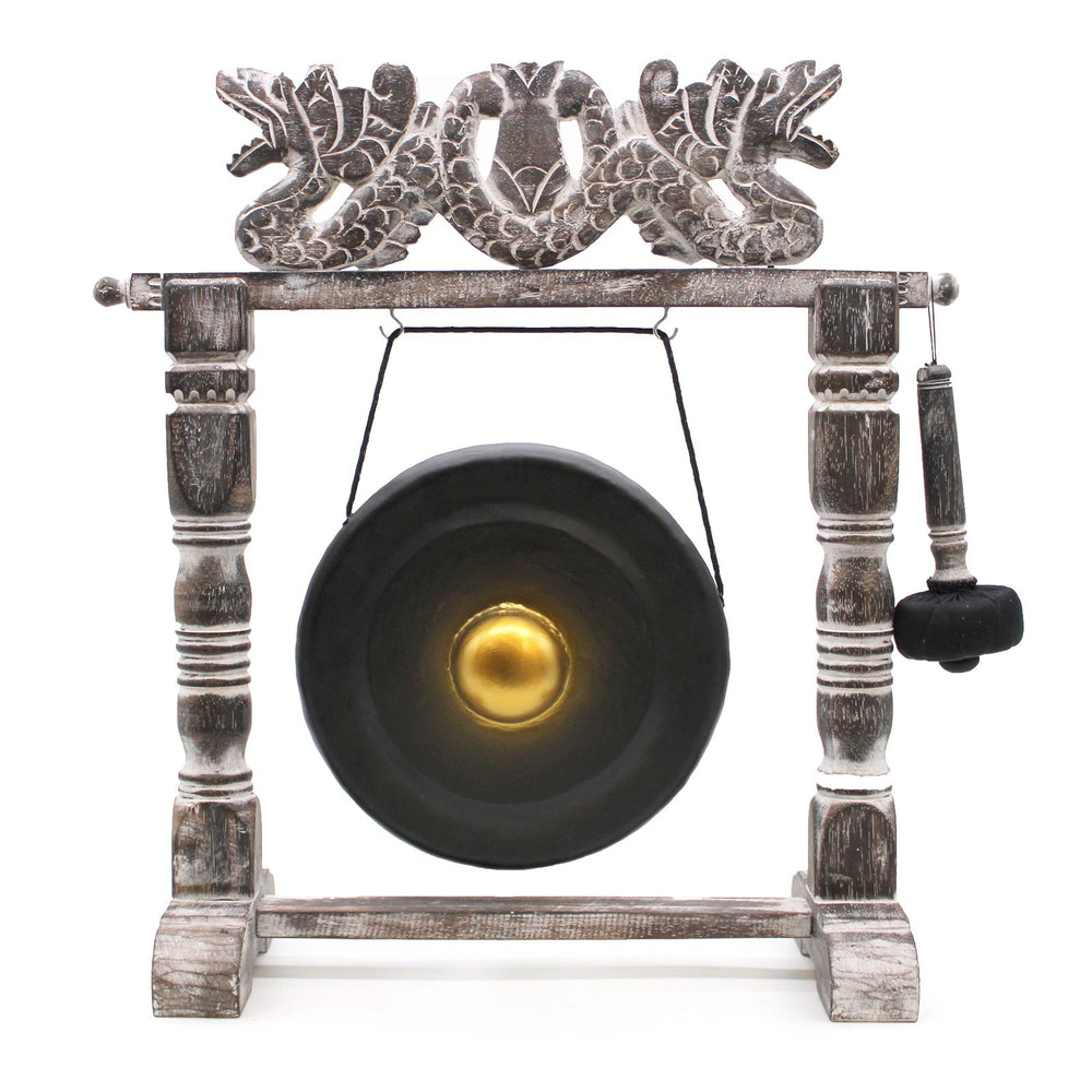 Small black healing gong 25cm with stand — Balinese handmade gong for yoga meditation sacred practice