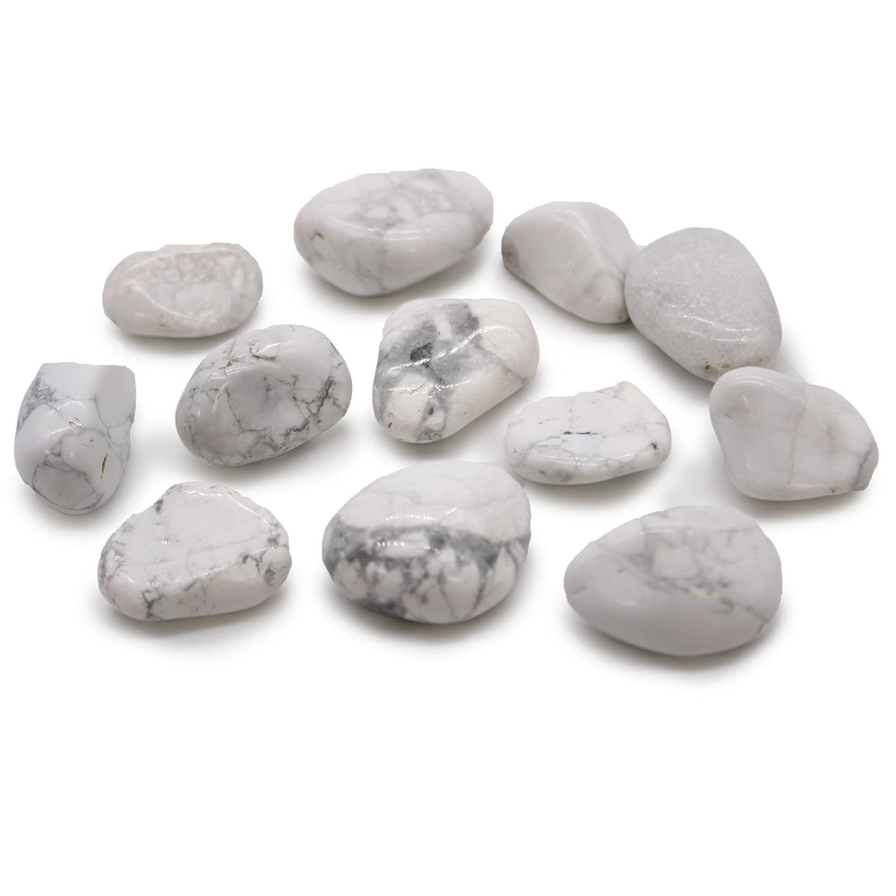 Authentic Bag of 12 Medium African Tumble Stones - White Howlite - Magnesite showcasing clean geometry and natural material finishes