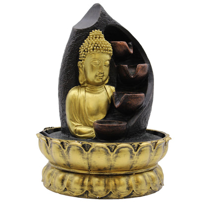 Authentic Tabletop Water Feature – 30cm – Golden Buddha & Pouring Pots perspective detail 3 showcasing clean geometry and natural material finishes