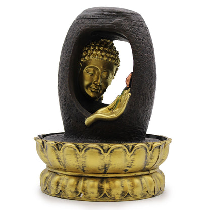 Authentic Tabletop Water Feature – 30cm – Golden Buddha & Vitarka Mudra showcasing clean geometry and natural material finishes