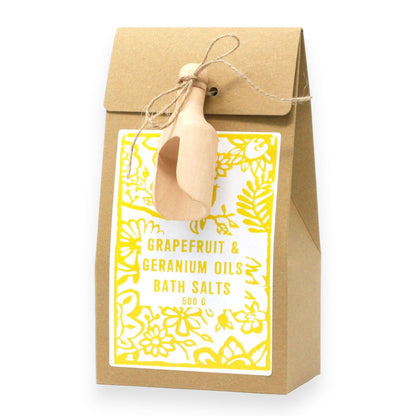 Greipfruto ir Pelargonijos Himalajų Vonios Druska — 500g | Dovanų Dėžutė su Mediniu Šaukšteliu