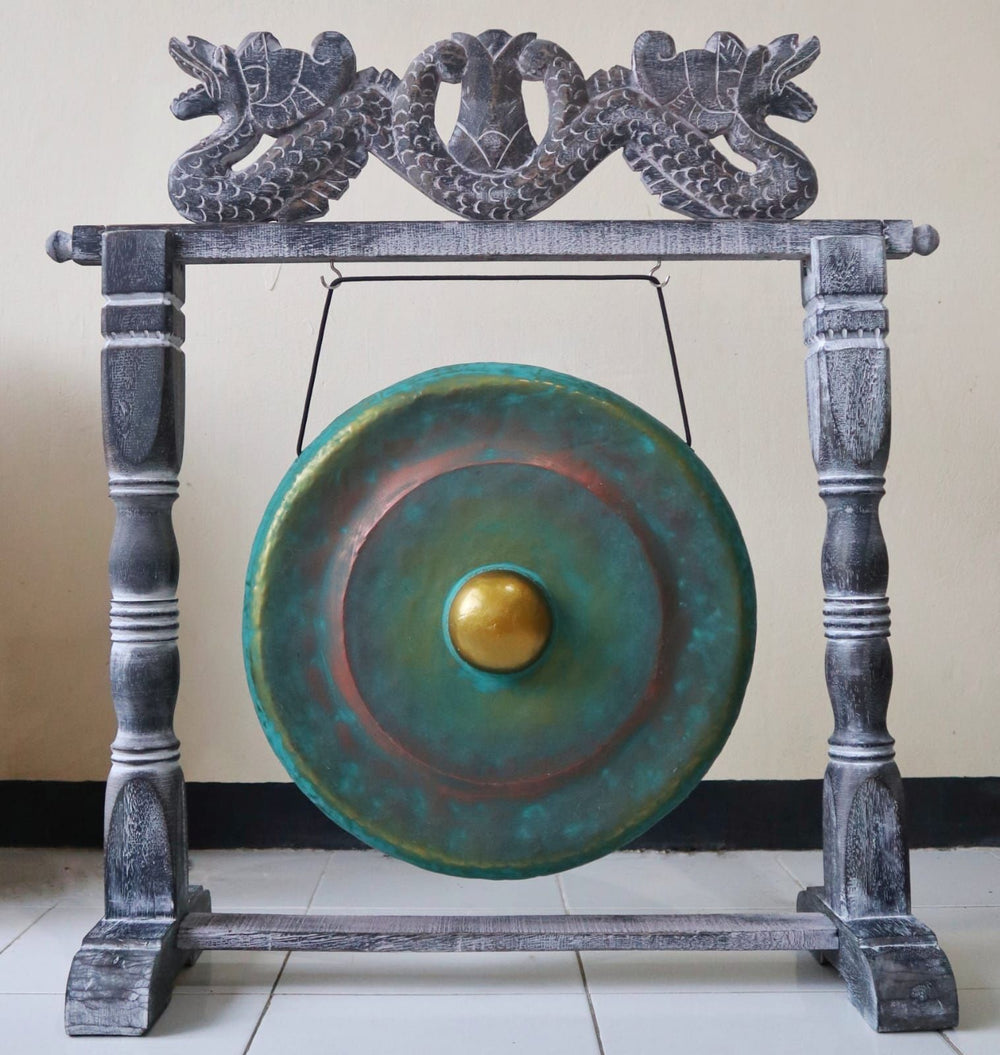 Small greenwash healing gong 25cm with stand — Balinese handmade gong for personal meditation practice