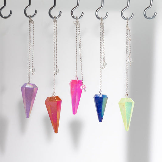 Authentic Six-Sided Pendulum – Aurora Crystal, Angel White perspective detail 2 showcasing clean geometry and natural material finishes
