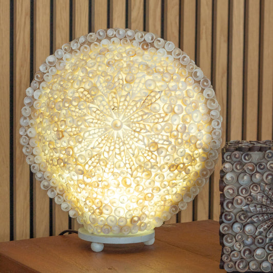 Authentic Boho Seashell Lamp – Cut Art Shell, Large Round, 30cm perspective detail 2 showcasing clean geometry and natural material finishes