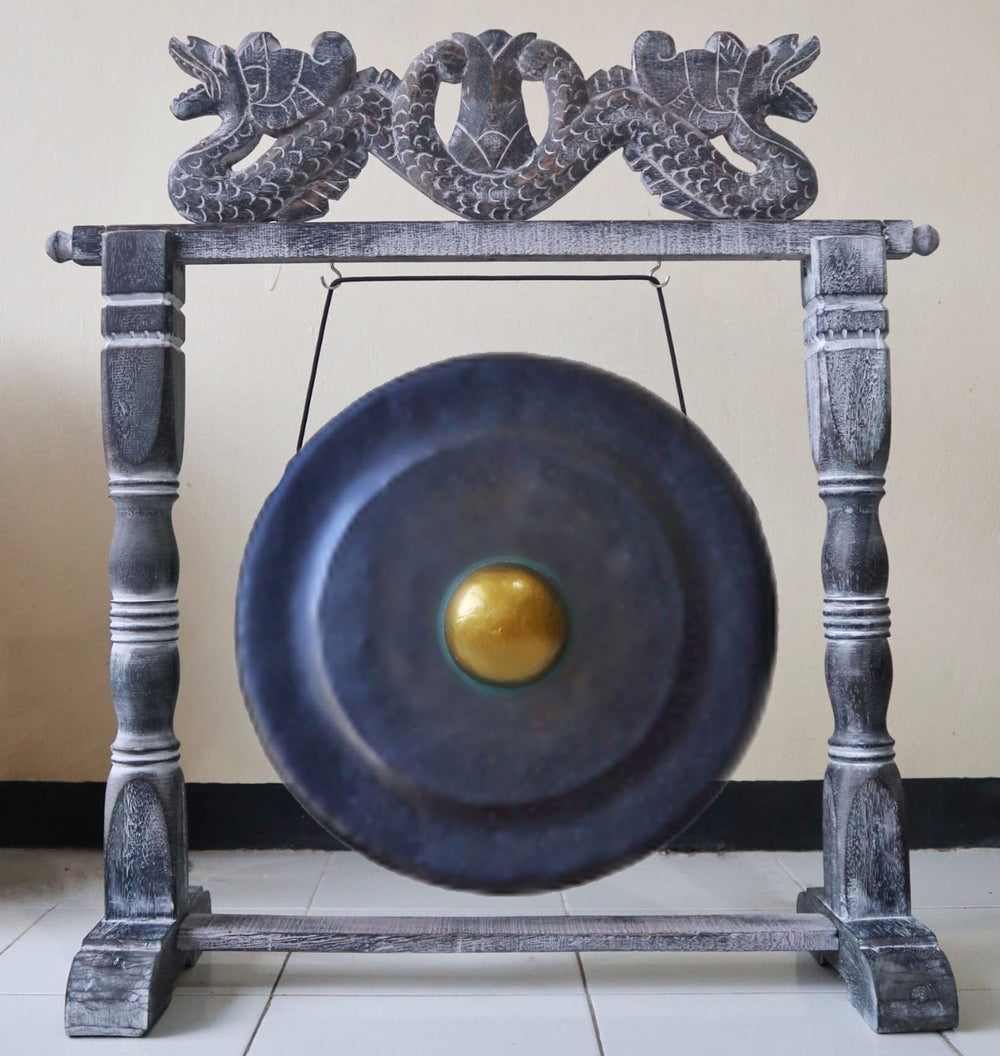 Large black healing gong 80cm in antique stand — professional Balinese sacred sound healing ceremony gong