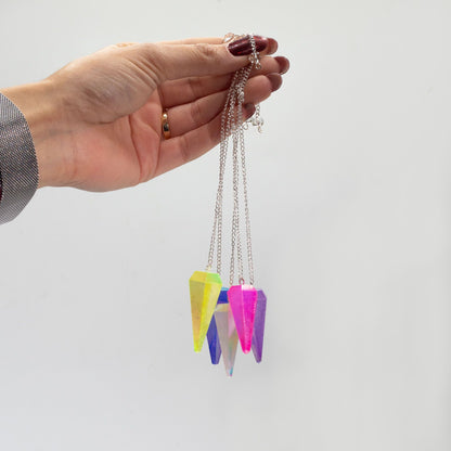 Authentic Six-Sided Pendulum – Aurora Crystal, Angel White showcasing clean geometry and natural material finishes