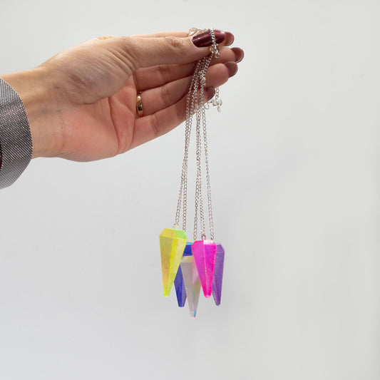 Authentic Six-Sided Pendulum – Aurora Crystal, Angel White showcasing clean geometry and natural material finishes