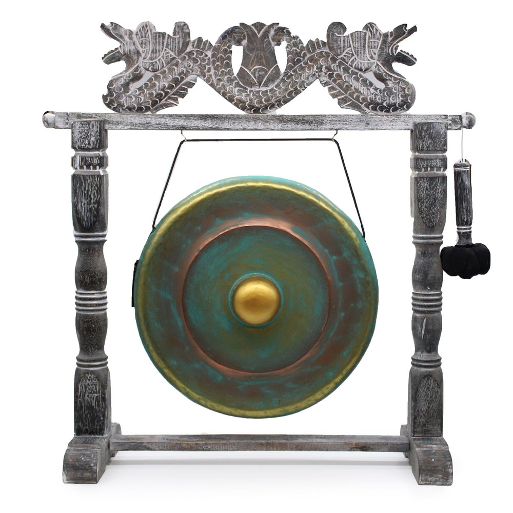 Medium greenwash healing gong 50cm with stand — Balinese handmade gong for meditation and sound healing