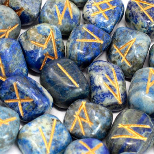 Authentic Rune Stone Set in Pouch – Lapis Lazuli showcasing clean geometry and natural material finishes