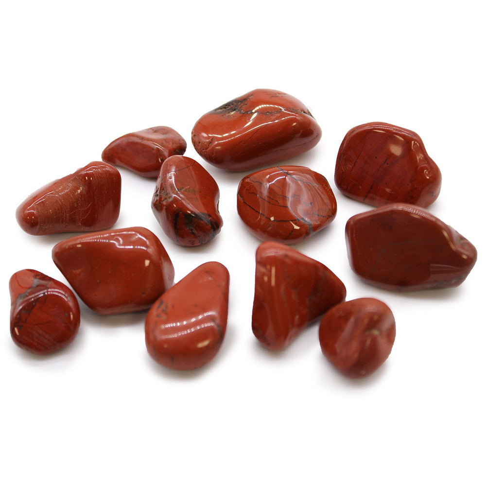 Authentic Bag of 12 Medium African Tumble Stones - Jasper - Red showcasing clean geometry and natural material finishes