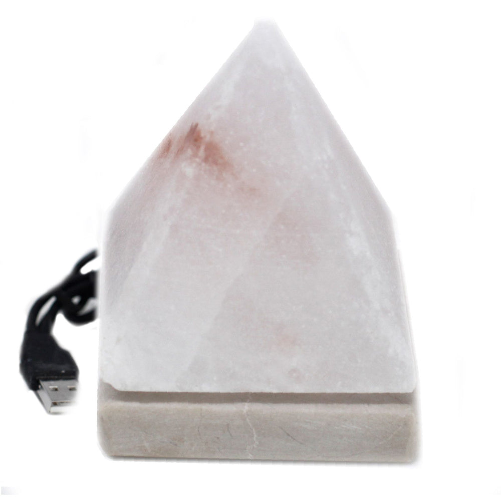 Authentic USB Pyramid Himalayan Salt Lamp – 9cm, White, Multicolour showcasing clean geometry and natural material finishes