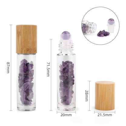 Gemstone Essential Oil Roller Bottle - Amethyst  - Wooden Cap + Gemstone Roller Tip for 5ml Bottle - Amethyst
