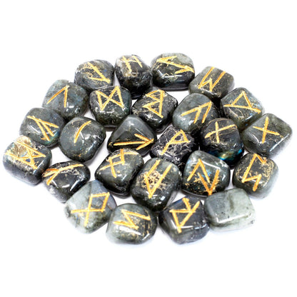 Authentic Rune Stone Set in Pouch – Labradorite perspective detail 2 showcasing clean geometry and natural material finishes