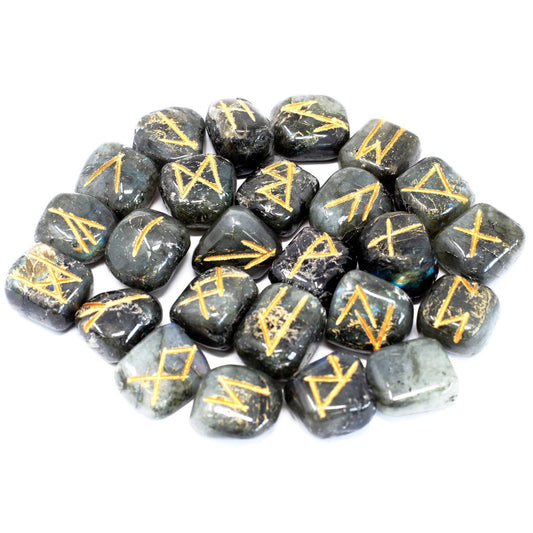 Authentic Rune Stone Set in Pouch – Labradorite perspective detail 2 showcasing clean geometry and natural material finishes