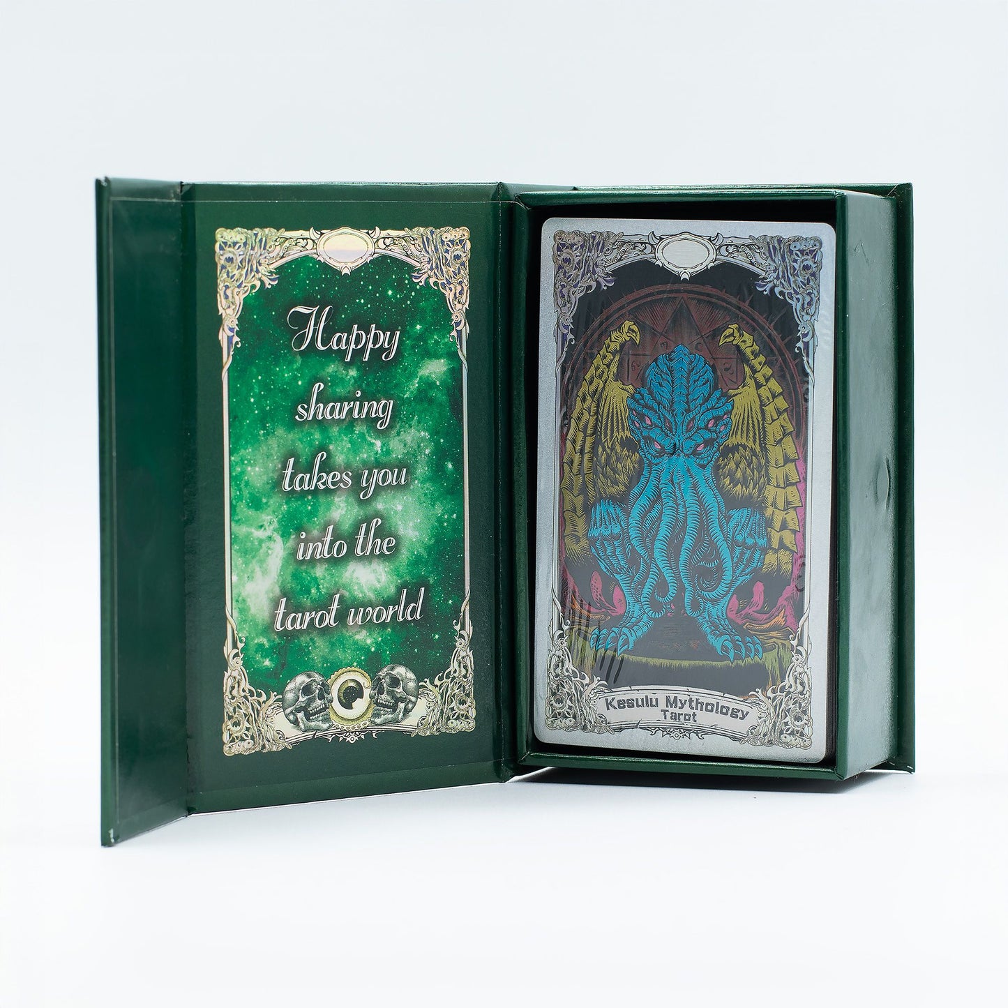 Authentic Tarot Card Set – Foil, Kesulu Mythology (with booklet) showcasing clean geometry and natural material finishes