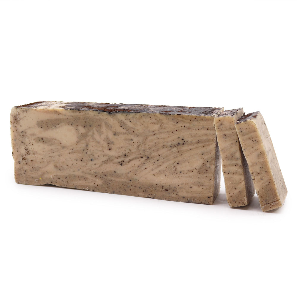 Coconut olive oil artisan soap slice — natural exfoliating pure conscious skincare soap bar
