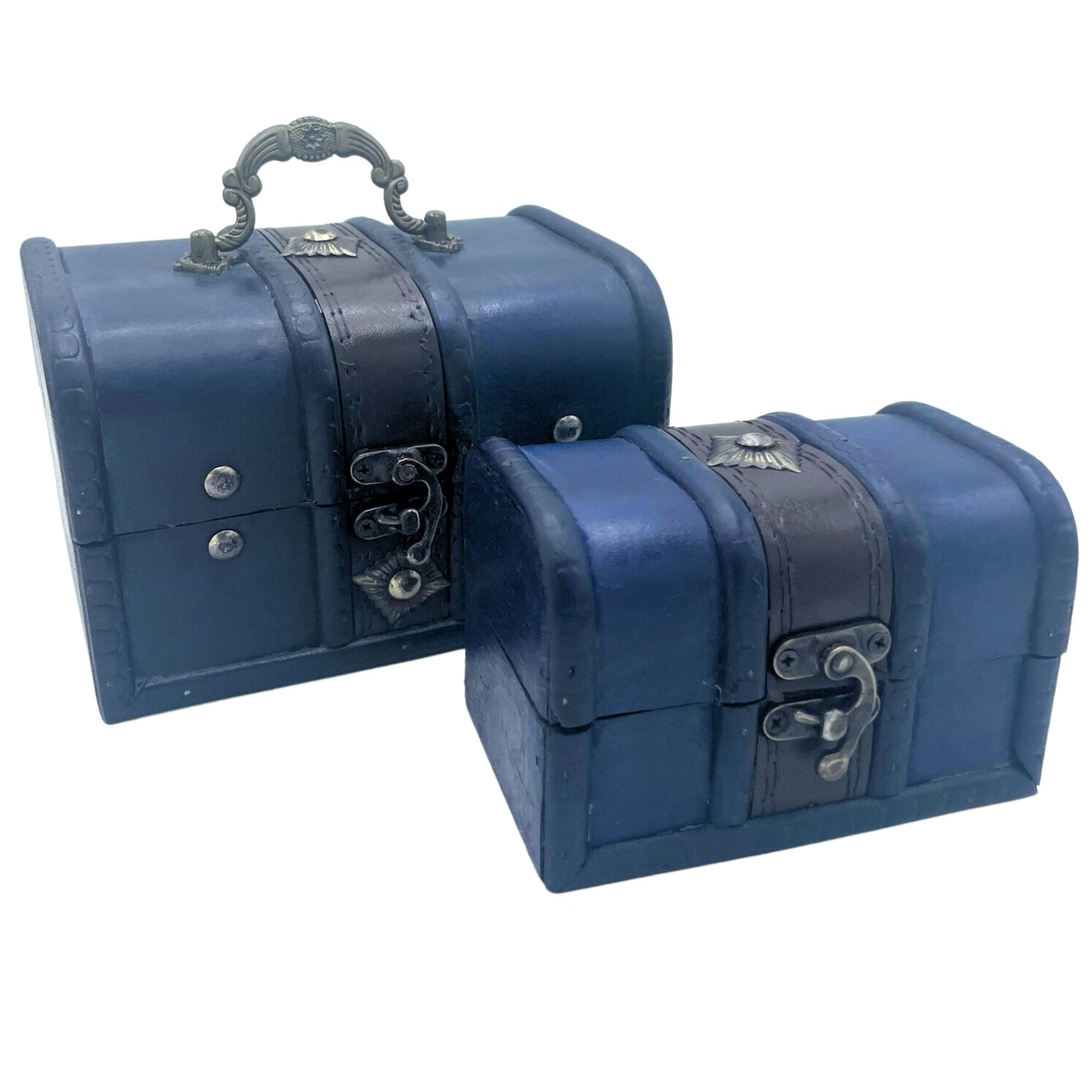 Teal treasure chest set of 2 — vintage colonial storage boxes for crystals tarot and sacred keepsakes