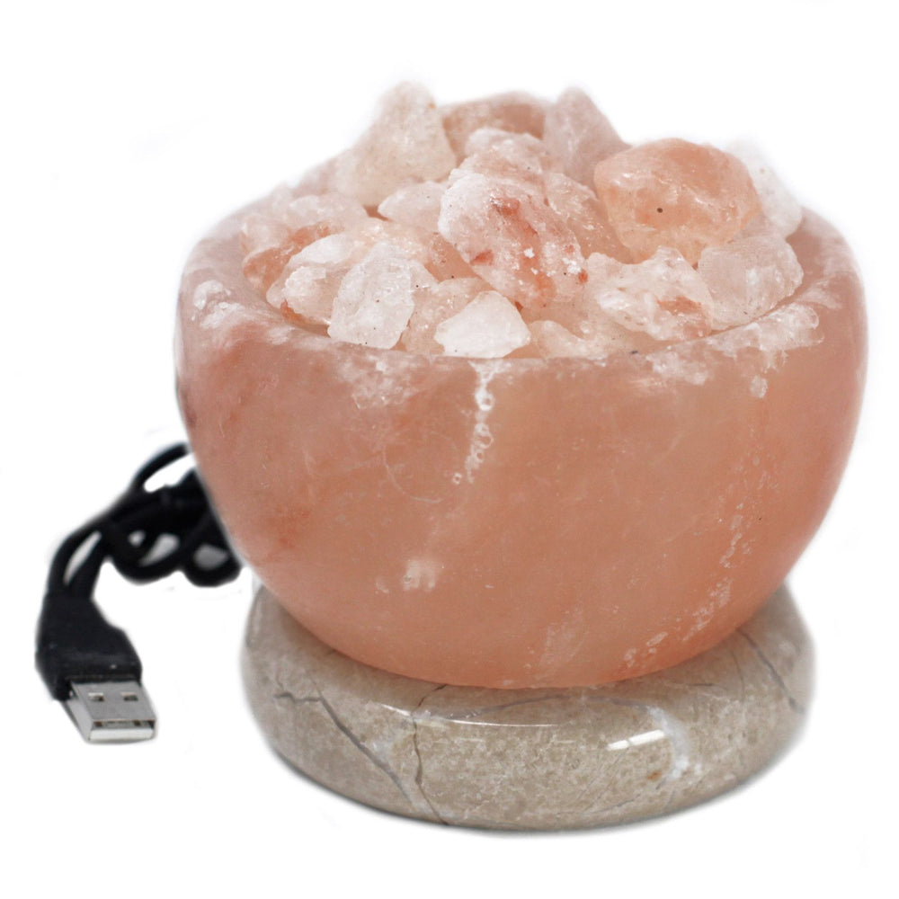 Authentic USB Fire Bowl Himalayan Salt Lamp – Multicolour showcasing clean geometry and natural material finishes