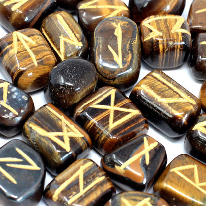 Authentic Rune Stone Set in Pouch – Tiger’s Eye showcasing clean geometry and natural material finishes