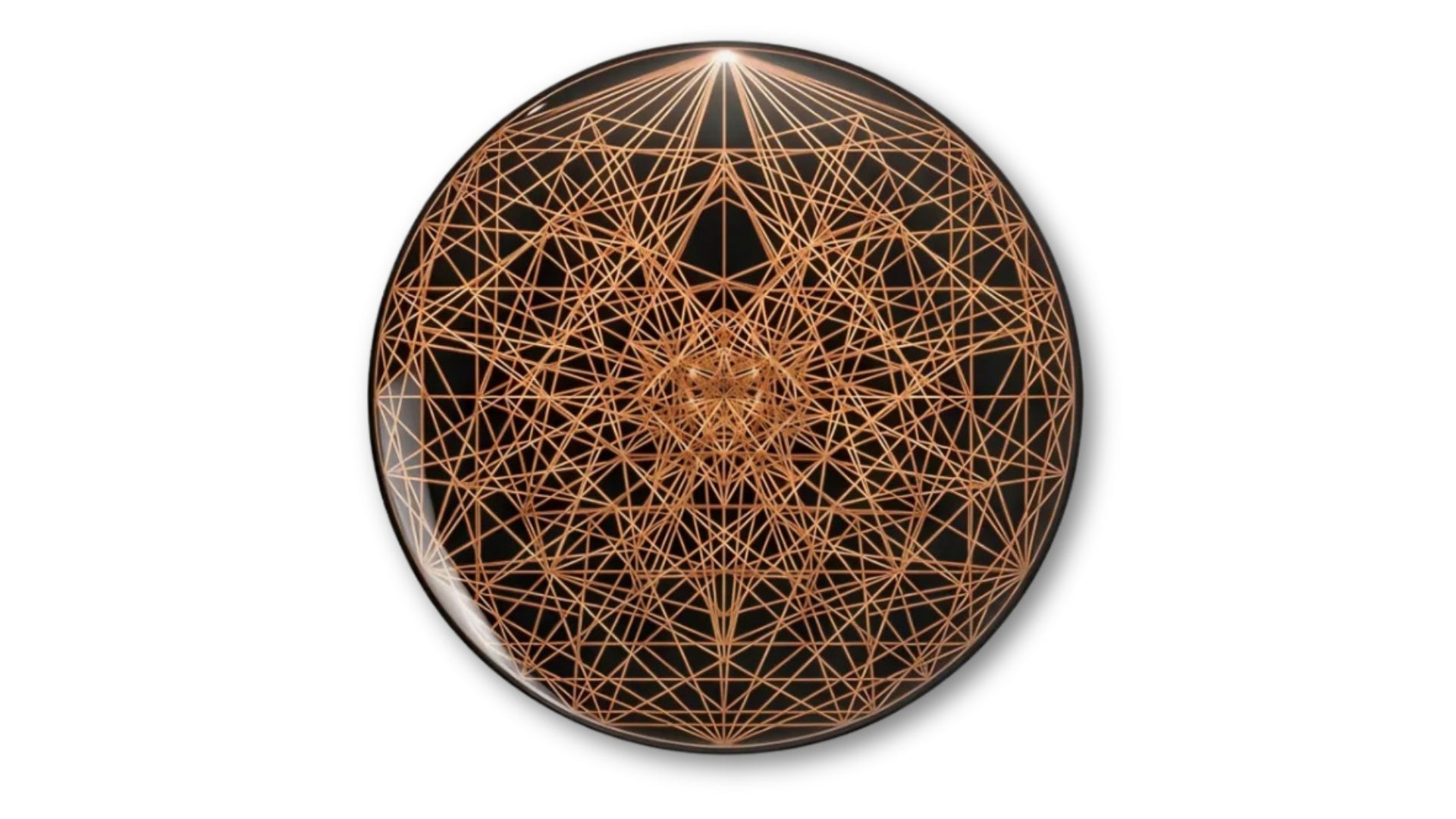 Decorative plate with geometric copper pattern on a black background